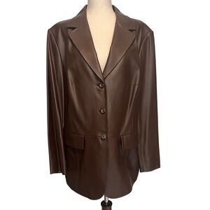 Pendleton Womens 1X Leather Blazer Jacket Chocolate Brown 3-Button Academia Corp